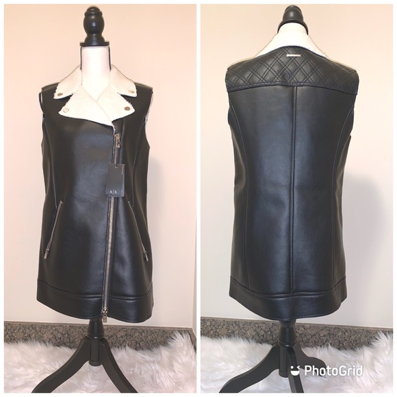 NWT Armani A/X Faux Shearling Moto Vest - Picture 2 of 11